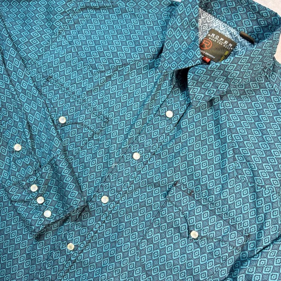 Roper Other - Roper Mens Teal Geometric Diamond Western Pearl Snap Shirt Long Sleeve Large